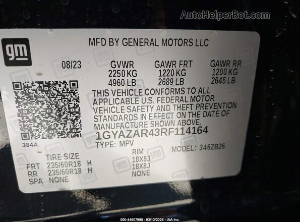 1GYAZAR43RF114164 2024 CADILLAC XT4 Black Widok komory silnika