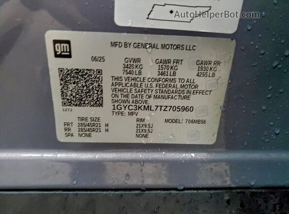 1GYC3KML7TZ705960 2026 CADILLAC VISTIQ Фиолетовый Вид наклейки с VIN-кодом