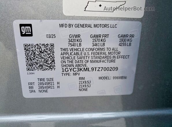 1GYC3KML9TZ700209 2026 CADILLAC VISTIQ Серебряный Вид наклейки с VIN-кодом