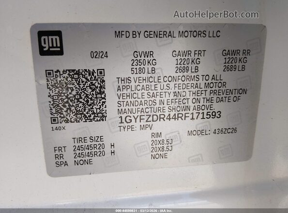 1GYFZDR44RF171593 2024 CADILLAC XT4 White Vista del compartimento del motor