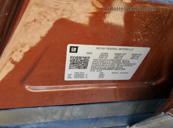1GYFZDR48MF003724 2021 CADILLAC XT4 Orange VIN კოდის სტიკერის ხედი