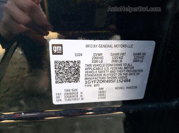 1GYFZDR49SF152494 2025 CADILLAC XT4 Черный Панорамный вид салона 360°