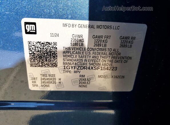 1GYFZDR4XSF154223 2025 CADILLAC XT4 Blue Vista interior de 360 grados