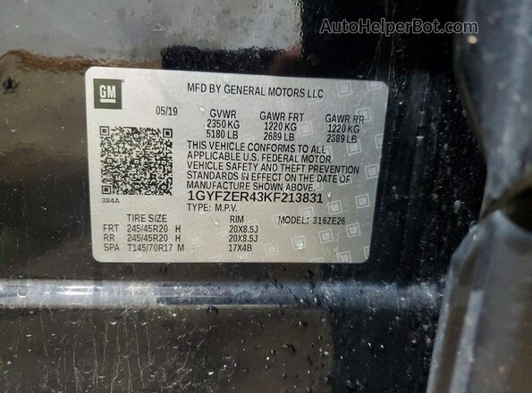 1GYFZER43KF213831 2019 CADILLAC XT4 Черный Вид наклейки с VIN-кодом