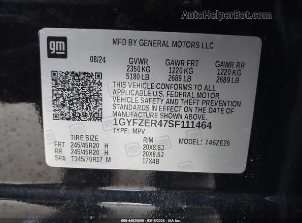 1GYFZER47SF111464 2025 CADILLAC XT4 Черный Вид подкапотного пространства