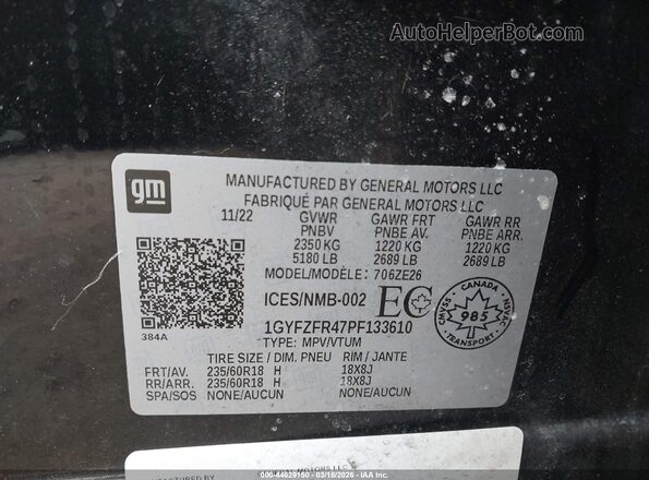 1GYFZFR47PF133610 2023 CADILLAC XT4 Черный Вид подкапотного пространства