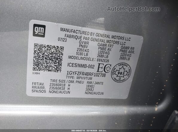 1GYFZFR48RF102708 2024 CADILLAC XT4 Gray Widok komory silnika
