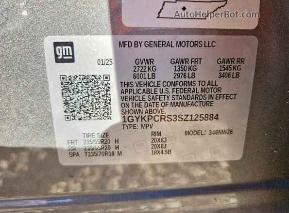 1GYKPCRS3SZ125884 2025 CADILLAC OTHER Серый Вид наклейки с VIN-кодом