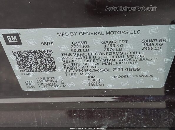 1GYKPCRS8LZ114669 2020 CADILLAC OTHER Черный Вид подкапотного пространства