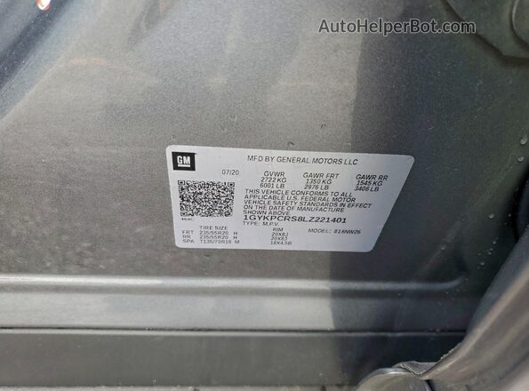 1GYKPCRS8LZ221401 2020 CADILLAC OTHER Серый Вид наклейки с VIN-кодом