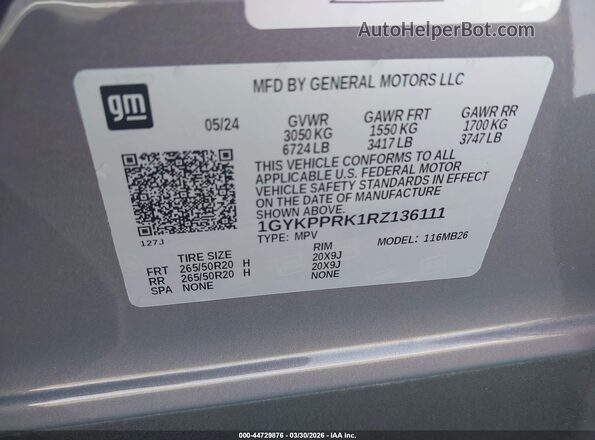 1GYKPPRK1RZ136111 2024 CADILLAC OTHER Серый Вид подкапотного пространства