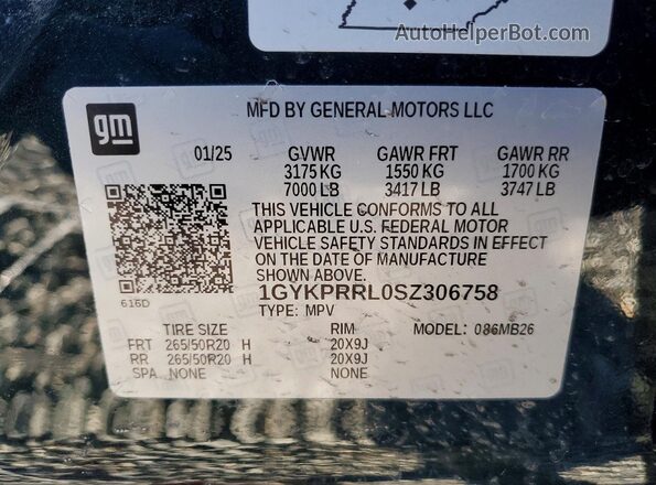 1GYKPRRL0SZ306758 2025 CADILLAC OTHER Зеленый Вид наклейки с VIN-кодом