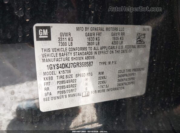 1GYS4DKJ7GR368587 2016 CADILLAC ESCALADE Black Widok komory silnika
