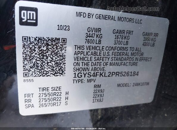 1GYS4FKL2PR526184 2023 CADILLAC ESCALADE Черный Вид подкапотного пространства