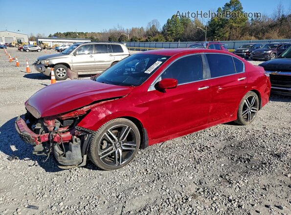 1HGCR2F50GA102874 2016 HONDA ACCORD Red წინა მარცხენა ხედი სამი მეოთხედიდან