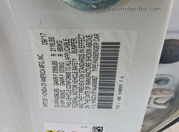 1HGCV1F14JA000827 2018 HONDA ACCORD White Widok komory silnika