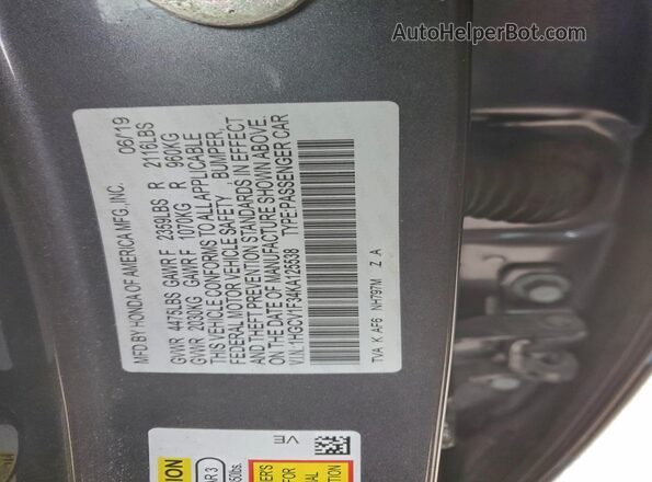 1HGCV1F34KA125538 2019 HONDA ACCORD Серый Вид подкапотного пространства