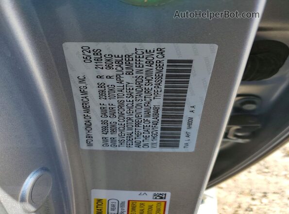 1HGCV1F40LA084481 2020 HONDA ACCORD Серебряный Вид наклейки с VIN-кодом