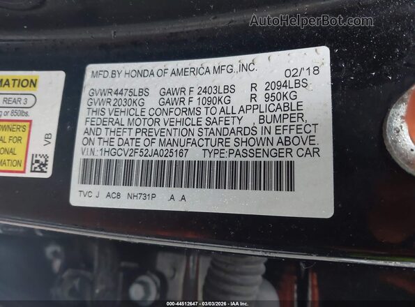 1HGCV2F52JA025167 2018 HONDA ACCORD Black Vista del compartimento del motor