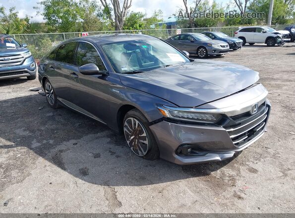 1HGCV3F50MA016008 2021 HONDA ACCORD HYBRID Серый Передняя правая четверть