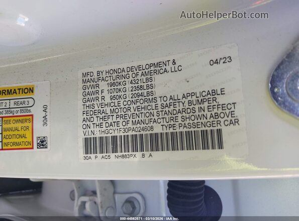 1HGCY1F30PA024608 2023 HONDA ACCORD Белый Вид подкапотного пространства
