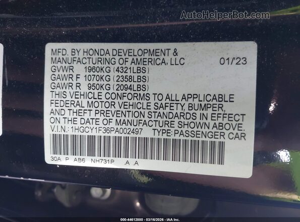 1HGCY1F36PA002497 2023 HONDA ACCORD Черный Вид подкапотного пространства