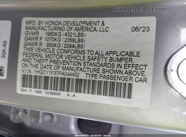 1HGCY1F37PA044452 2023 HONDA ACCORD Серебряный Вид подкапотного пространства