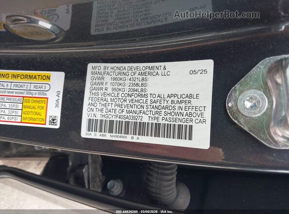 1HGCY1F40SA039272 2025 HONDA ACCORD Серый Вид подкапотного пространства