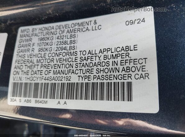 1HGCY1F44SA002192 2025 HONDA ACCORD Синий Вид подкапотного пространства