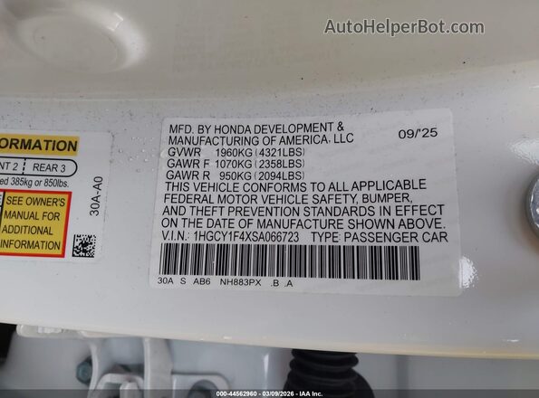 1HGCY1F4XSA066723 2025 HONDA ACCORD White Engine compartment view
