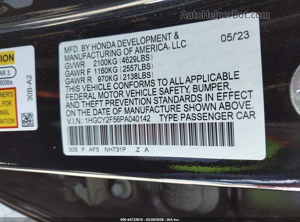 1HGCY2F56PA040142 2023 HONDA ACCORD HYBRID Черный Вид подкапотного пространства