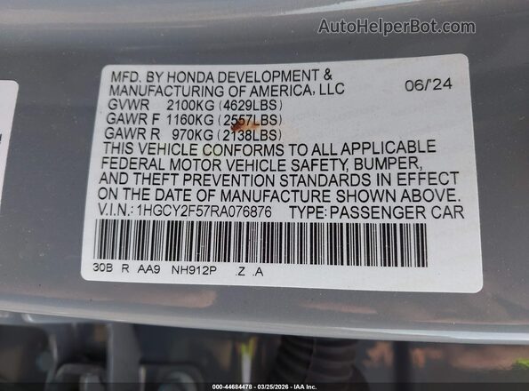1HGCY2F57RA076876 2024 HONDA ACCORD HYBRID Gray Engine compartment view