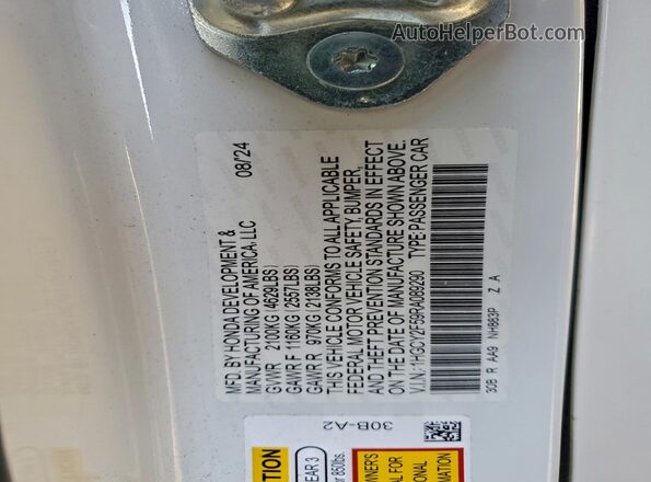 1HGCY2F59RA089290 2024 HONDA ACCORD White Engine compartment view