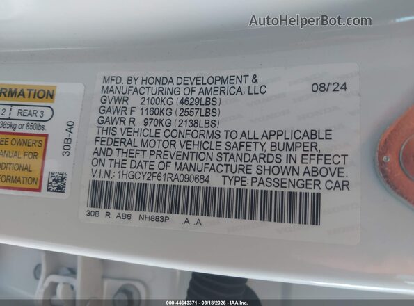 1HGCY2F61RA090684 2024 HONDA ACCORD HYBRID White Vista del compartimento del motor