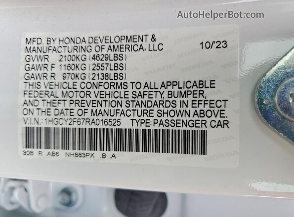 1HGCY2F67RA016525 2024 HONDA ACCORD White Շարժիչի բաժամունքի տեսք