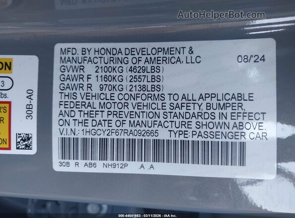 1HGCY2F67RA092665 2024 HONDA ACCORD HYBRID Серый Вид подкапотного пространства