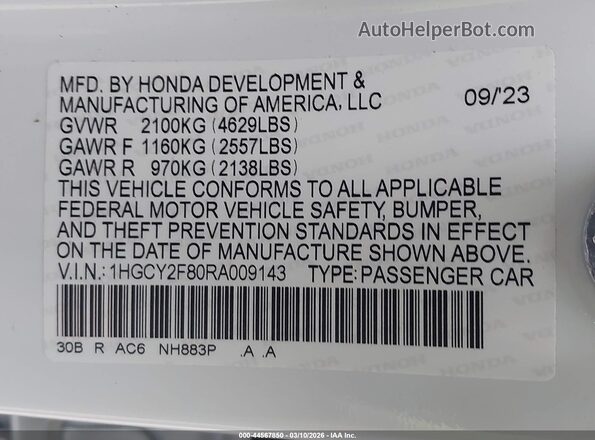 1HGCY2F80RA009143 2024 HONDA ACCORD HYBRID Белый Вид подкапотного пространства