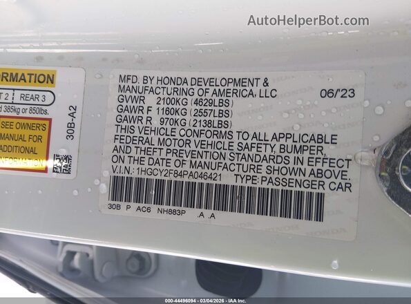 1HGCY2F84PA046421 2023 HONDA ACCORD HYBRID White ძრავის განყოფილების ხედი