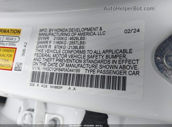 1HGCY2F84RA044199 2024 HONDA ACCORD HYBRID Белый Вид подкапотного пространства
