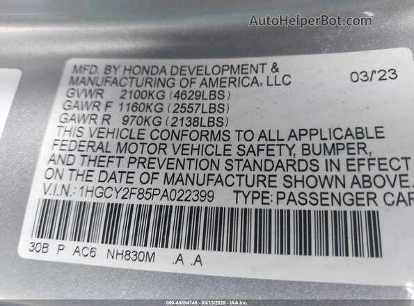 1HGCY2F85PA022399 2023 HONDA ACCORD HYBRID Серебряный Вид подкапотного пространства