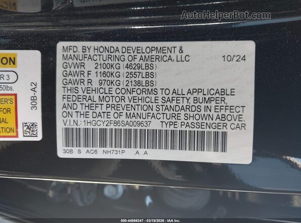 1HGCY2F86SA009637 2025 HONDA ACCORD HYBRID Black Vista del compartimento del motor