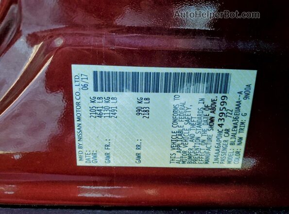 1N4AA6AP0HC439599 2017 NISSAN MAXIMA Red Engine compartment view