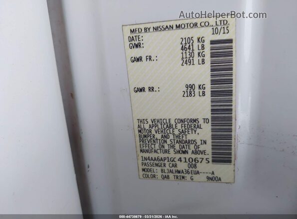 1N4AA6AP1GC410675 2016 NISSAN MAXIMA Белый Вид подкапотного пространства