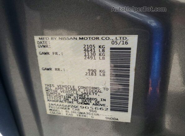 1N4AA6AP2GC905662 2016 NISSAN MAXIMA Gray Widok komory silnika