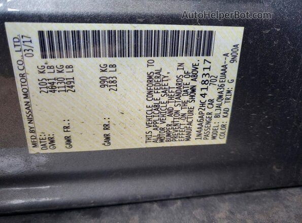 1N4AA6AP2HC418317 2017 NISSAN MAXIMA Серый Вид подкапотного пространства