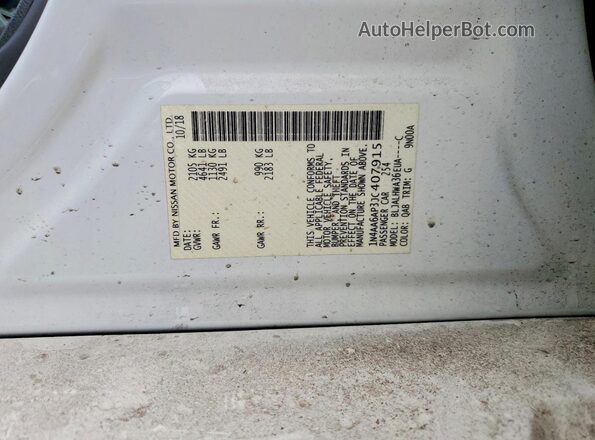 1N4AA6AP3JC407915 2018 NISSAN MAXIMA PLATINUM White Вид підкапотного простору