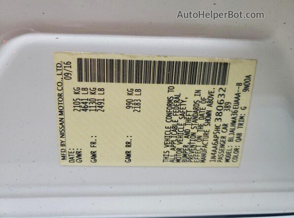 1N4AA6AP5HC380632 2017 NISSAN MAXIMA PLATINUM Белый Вид подкапотного пространства