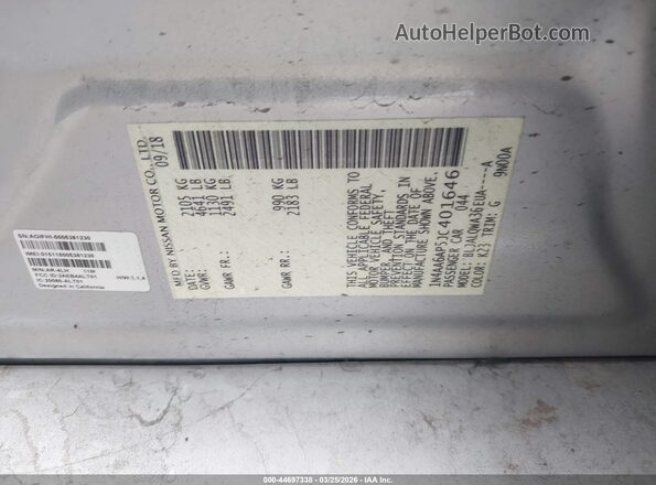 1N4AA6AP5JC401646 2018 NISSAN MAXIMA Серебряный Вид подкапотного пространства
