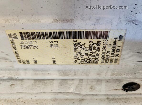 1N4AA6AP7HC394533 2017 NISSAN MAXIMA PLATINUM White Widok naklejki z numerem VIN