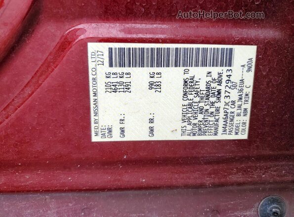 1N4AA6AP7JC372943 2018 NISSAN MAXIMA Burgundy Շարժիչի բաժամունքի տեսք